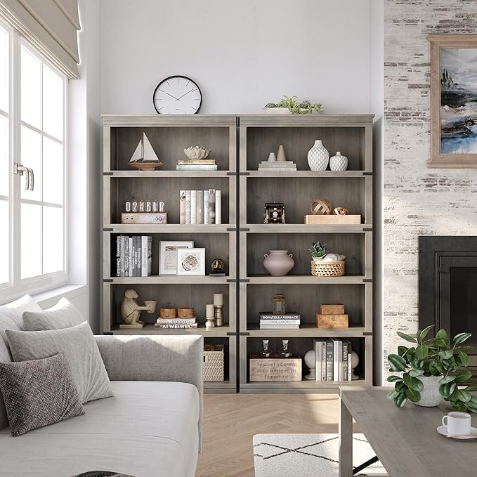 IDEALHOUSE 5 Tier Bookcase, Farmhouse Book Shelf with Storage Open Display Bookshelves, 67.4" Tall Book Case Wooden 5 Shelf Bookcase Home Decor Furniture for Home Office, Living Room, Bed Room - Grey