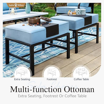 Sophia & William Patio Furniture Sets for 7 with 45" Gas Fire Pit Table Outdoor Conversation Sets 6 Pcs, 2 x Swivel Cushioned Sofa Chairs, 1x3-Seat Sofa, 2xOttomans for Backyard Poolside Blue