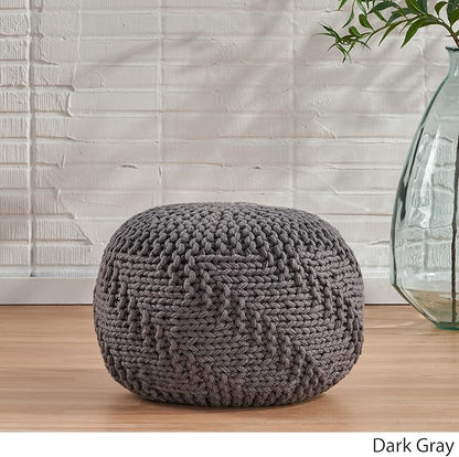 Christopher Knight Home Hazel Indoor / Outdoor Fabric Weave Pouf, Dark Grey Small