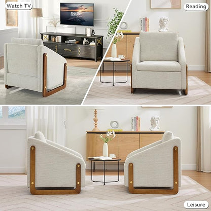 Modern Upholstered Armchair with Wooden Frame, 29" W x 29" D x 29" H, Light Gray Chenille Fabric, Living Room Accent Chair