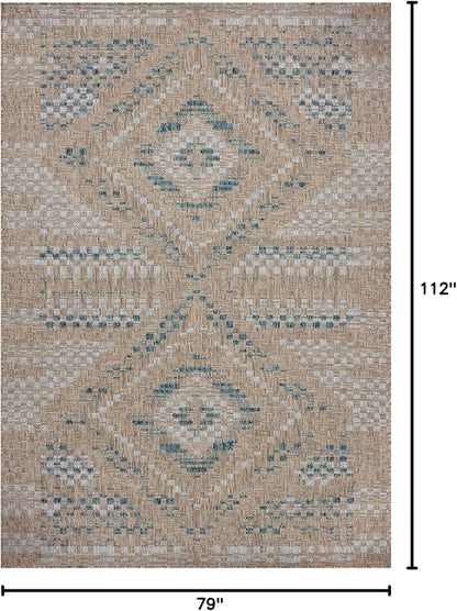Loloi Amber Lewis Topanga Collection TOP-04 Natural/Aqua 6'-7" x 9'-4" Indoor/Outdoor Area Rug