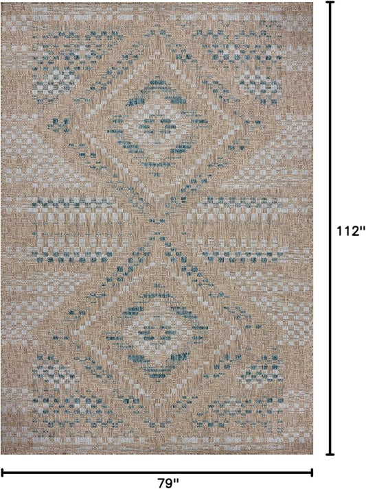 Loloi Amber Lewis Topanga Collection TOP-04 Natural/Aqua 6'-7" x 9'-4" Indoor/Outdoor Area Rug