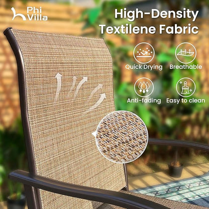 PHI VILLA Outoor Swivel Bar Stools Set of 6 with Armrest and Backrest, 30" Seat Height High Top Bar Height Patio Chairs, Brown Textilene Fabric
