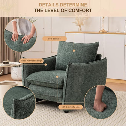 Oversized Accent Chair, Modern Single Sofa Cloud Chairs with Removable Pillow, Deep Seat Comfy Armchair for Living Room Bedroom Reading Nook - Upholstered Lounge Chair (Green)
