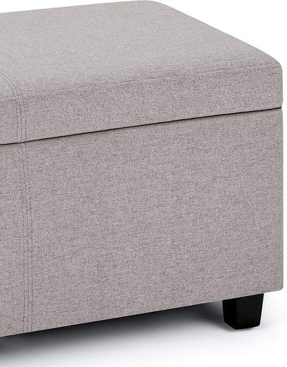 SIMPLIHOME Avalon Storage Ottoman Bench - 48 inch Wide Upholstered Linen Look Fabric Rectangular Lift-Top Ottoman in Cloud Grey, Contemporary Storage Bench for Living Room with High-Density Foam