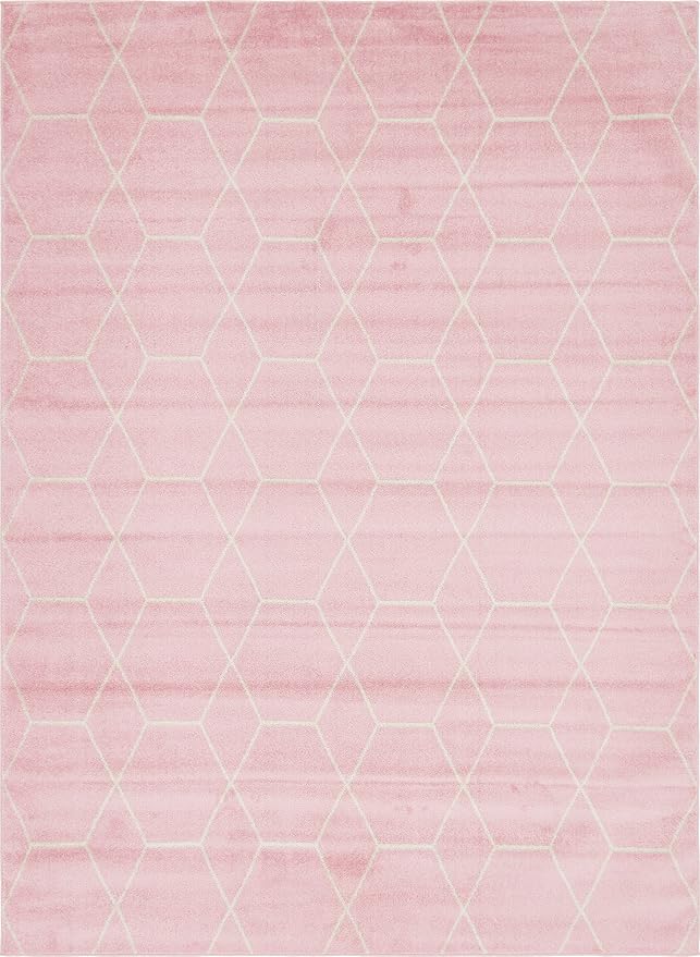 Unique Loom Trellis Frieze Collection Area Rug - Geometric (9' x 12' 2", Light Pink/ Ivory)