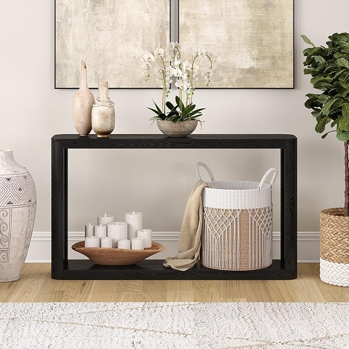 Henn&Hart 52" Wide Rectangular Console Table in Natural Black, for Home, Living Room, Bedroom, Entertainment Room, Office