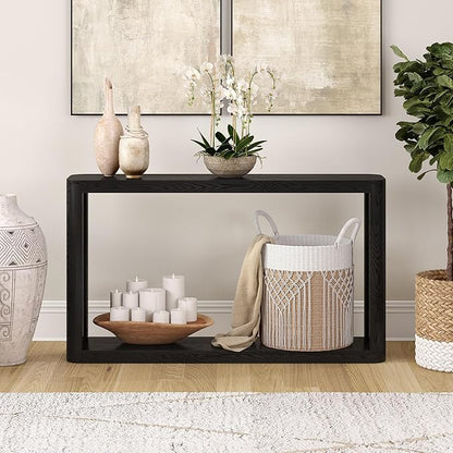 Henn&Hart 52" Wide Rectangular Console Table in Natural Black, for Home, Living Room, Bedroom, Entertainment Room, Office