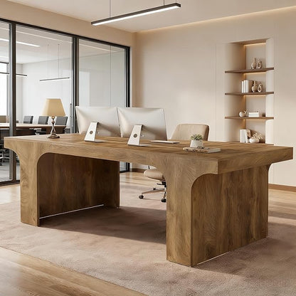 Tribesigns 70.9-Inch Executive Desk, Large Wooden Computer Office Desk, Modern Writing Table Business Workspace Home Office Furniture with Arched Design, Rustic Wood Grain