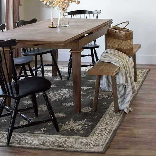 RUGGABLE Washable Vintage Area Rug – Verena Dark Wood 6x9, Stain-Resistant, Non-Slip – Medium Machine Washable Rugs for Living Room, Bedroom, Hallway, Entryway & Office–with Standard Pad