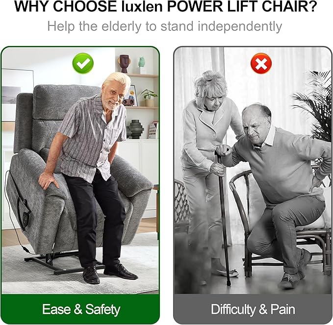 Power Lift Recliner Chair for Elderly People, Dual Motor Lay Flat Recliner with Vibration Massage and Heat, Heavy Duty Motion Mechanism Standing Assistance Reclining Chair, Chenille Fabric Dark Gray