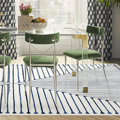 RUGGABLE x Jonathan Adler Machine Washable Modern Area Rug – Inkdrop Slate Blue 8x10, Stain-Resistant, Non-Slip – Large Rugs for Living Room, Bedroom, Hallway, Entryway & Office–with Standard Pad