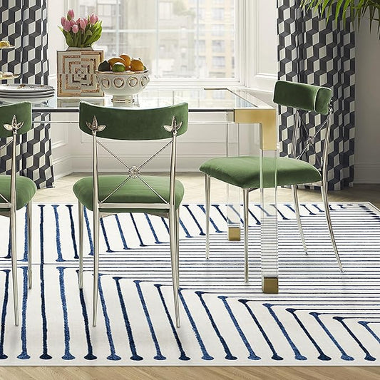 RUGGABLE x Jonathan Adler Machine Washable Modern Area Rug – Inkdrop Slate Blue 10x14, Stain-Resistant, Non-Slip – Large Rugs for Living Room, Bedroom, Hallway, Entryway & Office–with Standard Pad