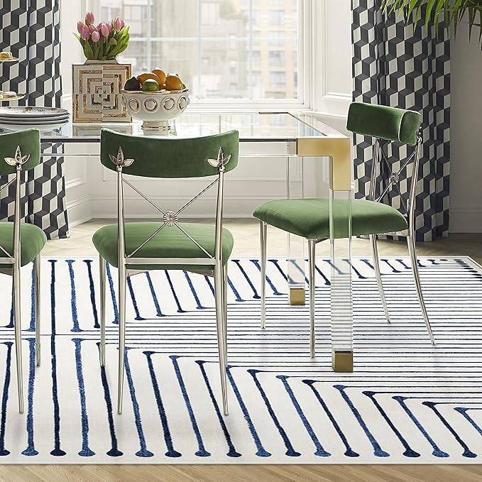 RUGGABLE x Jonathan Adler Machine Washable Modern Area Rug – Inkdrop Slate Blue 10x14, Stain-Resistant, Non-Slip – Large Rugs for Living Room, Bedroom, Hallway, Entryway & Office–with Cushioned Pad