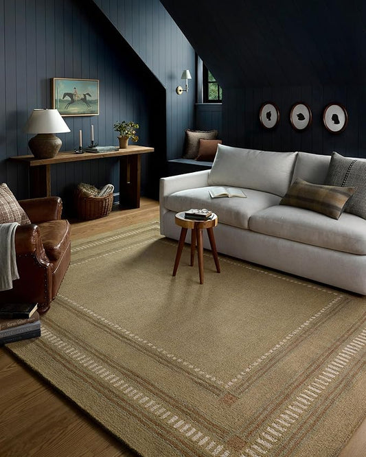 Loloi Chris Loves Julia Alfie Collection ALF-04 Green/Natural 2'-6" x 9'-9" Runner Rug Wool Neutral Living Bedroom Dining Carpet