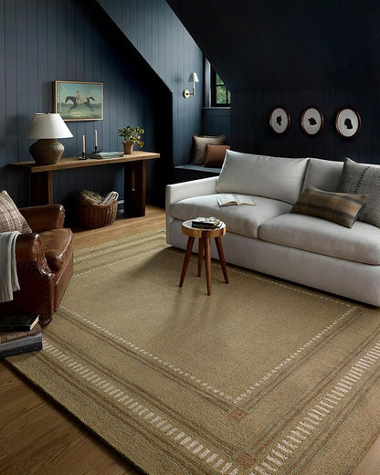 Loloi Chris Loves Julia Alfie Collection ALF-04 Green/Natural 3'-6" x 5'-6" Accent Rug Wool Neutral Living Bedroom Dining Carpet