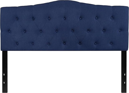 EMMA + OLIVER Tufted Upholstered Queen Size Headboard in Navy Fabric
