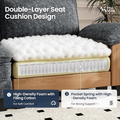 PHI VILLA Cloud Modular Couches Sets, 3 Pieces Large Sectional Sofa Set with Loveseats & Single Sofa, 6-Seater Upholstered Couch for Living Room, Chenille Fabric, Dark Cyan