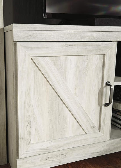 Signature Design by Ashley Bellaby Farmhouse TV Stand with Fireplace Option Fits TVs up to 60", Whitewash