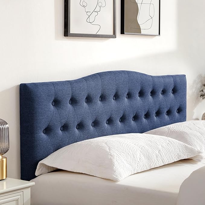 Tufted Upholstered Headboard Full Size, Sturdy and Durable Solid Wood Full XL headboard, Fabric Headboard Adjustable Height from 37” to 51”, Modern Button Diamond Design Head Board, Blue