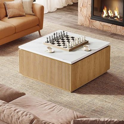 Tribesigns 31.5" Square Coffee Table, Modern Wood Center Table Cocktail Furniture for Living Room, White & Brown