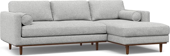 SIMPLIHOME Morrison Right Sectional Sofa in Woven-Blend Recycled Polyester Fabric, Mist Grey, 102-inches Wide, L-Shaped Couch with Right Chaise for the Living Room and Family Room