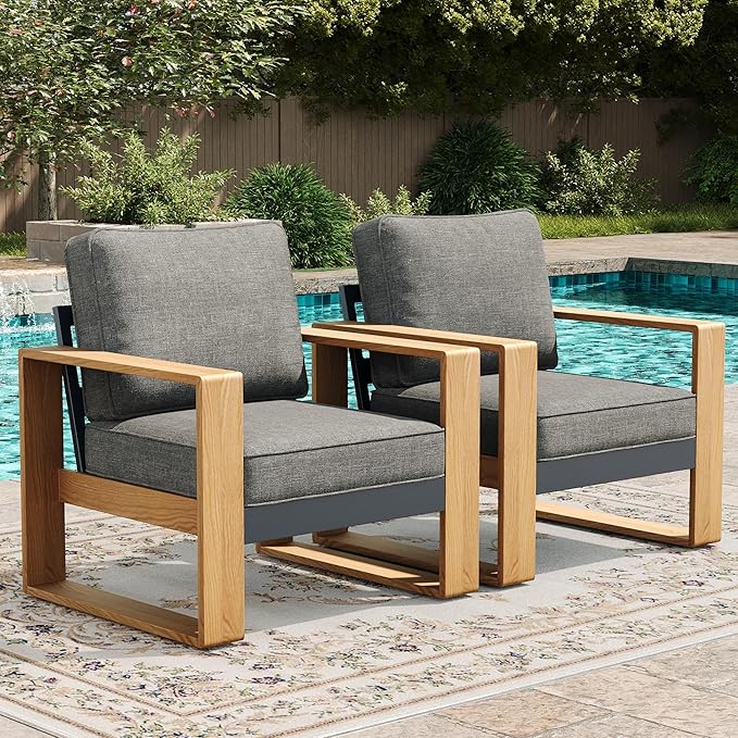 LayinSun Aluminum Patio Furniture Set 2 Chair, Oversized Seat with Hight Back, Outdoor Conversation Sets for Porch, Balcony, Deck
