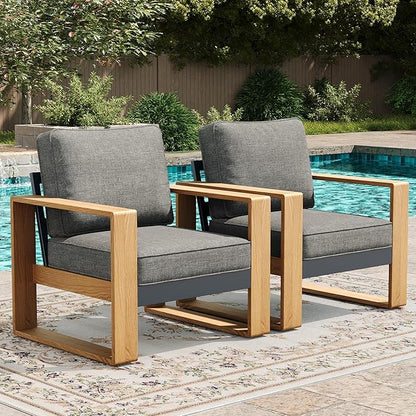 LayinSun Aluminum Patio Furniture Set 2 Chair, Oversized Seat with Hight Back, Outdoor Conversation Sets for Porch, Balcony, Deck