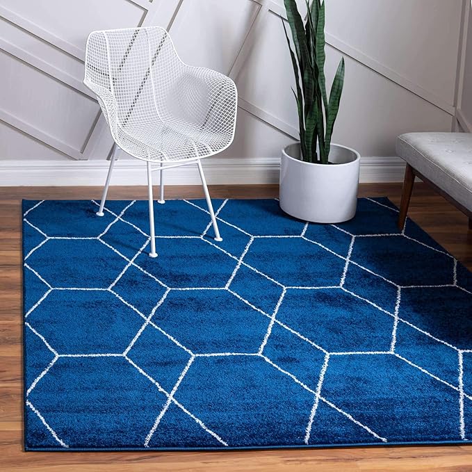 Unique Loom Trellis Frieze Collection Area Rug - Geometric (6' Square, Navy Blue/ Ivory)