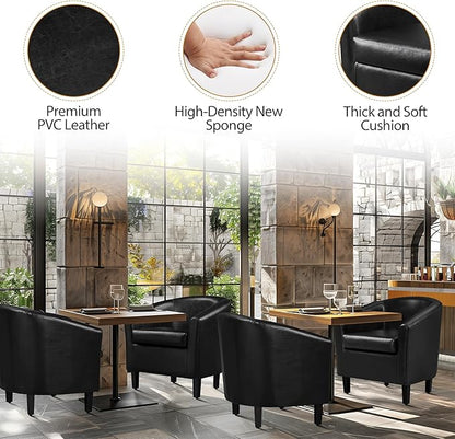 Yaheetech Barrel Chair, Faux Leather Accent Chair, Leather Armchair Club Chair with Soft Padded and Sturdy Legs for Living Room/Bedroom/Study/Waiting Room, Black