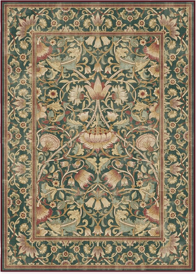 RUGGABLE x Morris & Co Machine Washable Area Rug – Lodden Soft Evergreen & Gold 10x14, Stain-Resistant, Non-Slip – Large Rugs for Living Room, Bedroom, Hallway, Entryway & Office–with Standard Pad