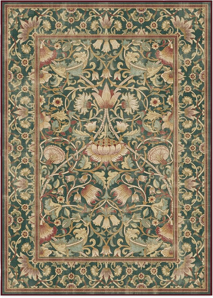 RUGGABLE x Morris & Co Machine Washable Area Rug – Lodden Soft Evergreen & Gold 10x14, Stain-Resistant, Non-Slip – Large Rugs for Living Room, Bedroom, Hallway, Entryway & Office–with Standard Pad