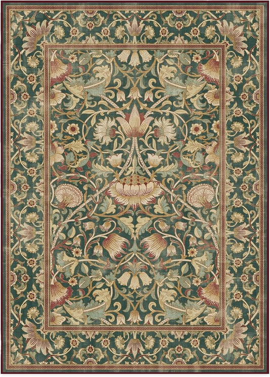RUGGABLE x Morris & Co Machine Washable Area Rug – Lodden Soft Evergreen & Gold 10x14, Stain-Resistant, Non-Slip – Large Rugs for Living Room, Bedroom, Hallway, Entryway & Office–with Cushioned Pad