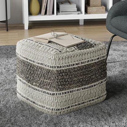 SIMPLIHOME Grady Contemporary Square Pouf in Earth Tone Brown Handloom Woven for the Living Room, Bedroom and Kids Room