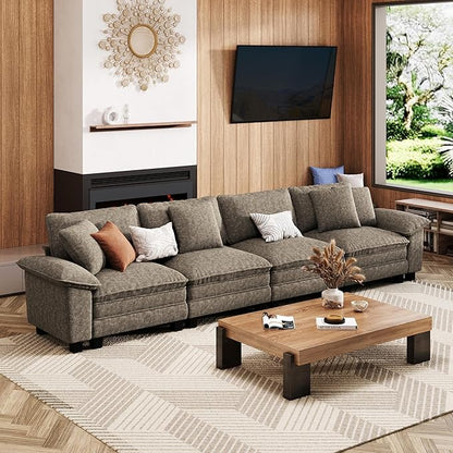 157.5" Cloud Modular Sectional Sofa, 4-Seater w/Deep Seat & Removable Arms, Plush Chenille for Living Room - Smoky Gray