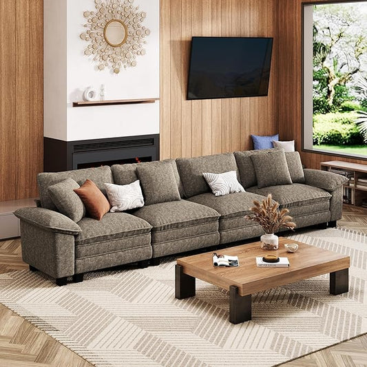 157.5" Cloud Modular Sectional Sofa, 4-Seater w/Deep Seat & Removable Arms, Plush Chenille for Living Room - Smoky Gray