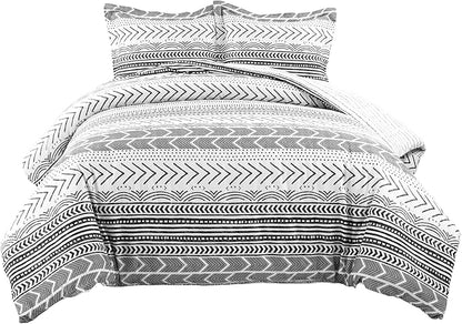 Lush Decor Hygge Geo Reversible 3 Piece Cotton Duvet Set, King, Black & White