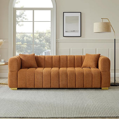 VANOMi 90.94”Cloud Sofa Couch, Modern Deep Seat Boucle Sofa, Oversized Upholstered 3-Seater Comfy Couch Loveseat for Living Room, Bedroom, Office, Apartment, Curry (1 Piece)