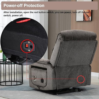 Power Lift Recliner Chair for Adults Elderly Chenille Lay Flat Recliners with Massage Heat, Extended Footrest, Wireless Charging Device, USB Ports, Cup Holder, Lumbar Pillow Up to 400LBS