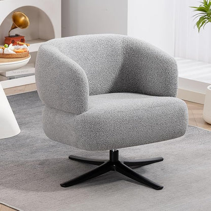 Pro 360° Swivel Accent Chair, Cuddle-Style Lounge Chair with Ergonomic Wrap-Around Backrest, 500LBS Capacity Grey Linen Fabric Rotatable Sofa Chair for Living Room, Balcony, Study