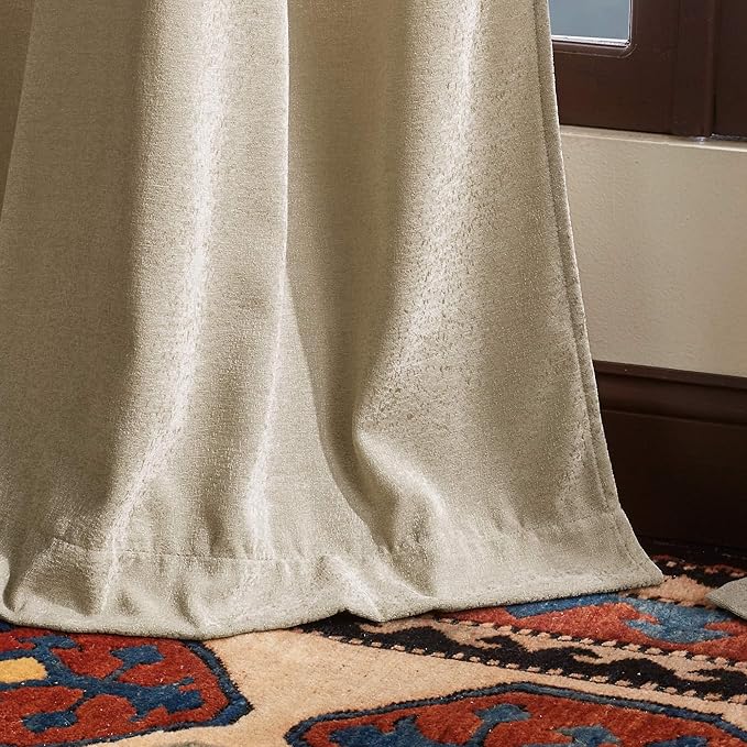 Martha Stewart Naples Chenille Solid Back Tab Window Curtain Panel Pair, 95", Natural