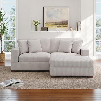Modular Sectional Couches for Living Room, Modern Loveseat 2-Seater Sofa Couch with Ottoman, Upholstered Couches for Living Room Bedroom, Beige