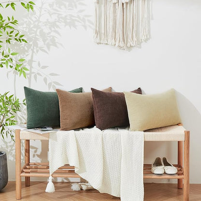 GAWAMAY Lumbar Decorative Throw Pillow Covers 12"x20" Inch Set of 2, Super Soft Chenille Rectangle Pillowcase for Living Room Bedroom Sofa Couch Cushion Support Pillow Cover 30x50cm Brown (No Insert)