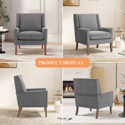 Accent Chairs for Living Room, Mid-Century Wooden Fabric Living Room Chairs, Arm Chair, Side Chairs for Living Room, Bedroom, Reading Nook