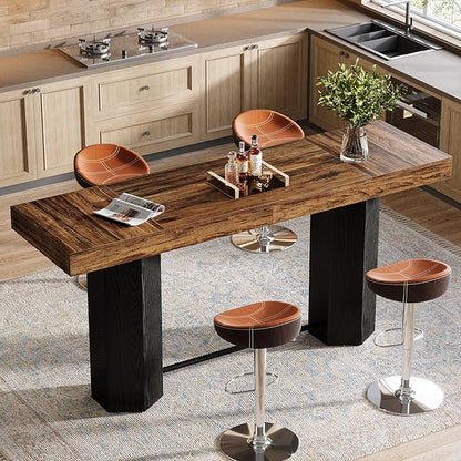 Tribesigns 70.9" Extra Long Bar Table, Industrial Counter Height Table, Rectangular Bar Height Tables with Metal Footrest for Kitchen Dining Room, Living Room, Pub (Rustic Brown & Black)