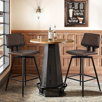 VECELO Swivel Leather Bar Stools Set of 4, Counter Height Barstools with Back, Metal Legs, 35.2-Inch Tall Barstools for Kitchen Island, Home Bar, Cafe, Brown