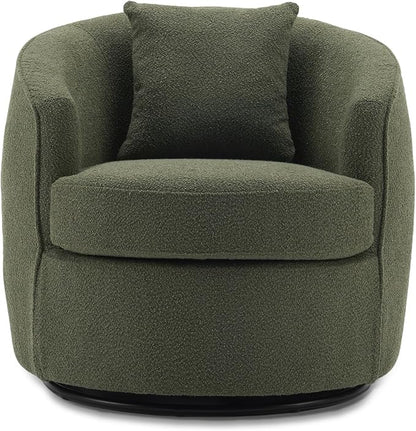 Swivel Accent Chair Set of 2, Modern Upholstered Boucle Barrel Arm Chairs with Pillow for Living Room, 360 Degree Round Swivel Sherpa Armchair with Round Base for Bedroom Club (2, Green)