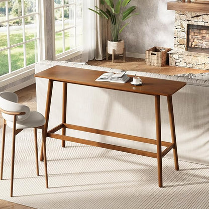 LITTLE TREE 63" Bar Table, Counter Height Table with Solid Wood Legs, Retro Long Kitchen Bar Table for Home Kitchen, Dining Room, Living Room, Bistro, Balcony,Pub (Rustic Brown)