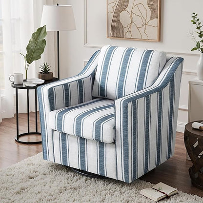 UIXE Swivel Accent Chair, Stripe Fabric Upholstered Arm Chair for Living Room, Modern Club Armchair Comfy Single Sofa Bedroom Reading Seat with Lumbar Pillow - Navy Blue