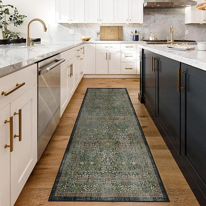 RUGGABLE x Morris & Co Washable Area Rug– Blackthorn Forest Green 4x6, Stain-Resistant, Non-Slip – Medium Machine Washable Rugs for Living Room, Bedroom, Hallway, Entryway & Office–with Cushioned Pad